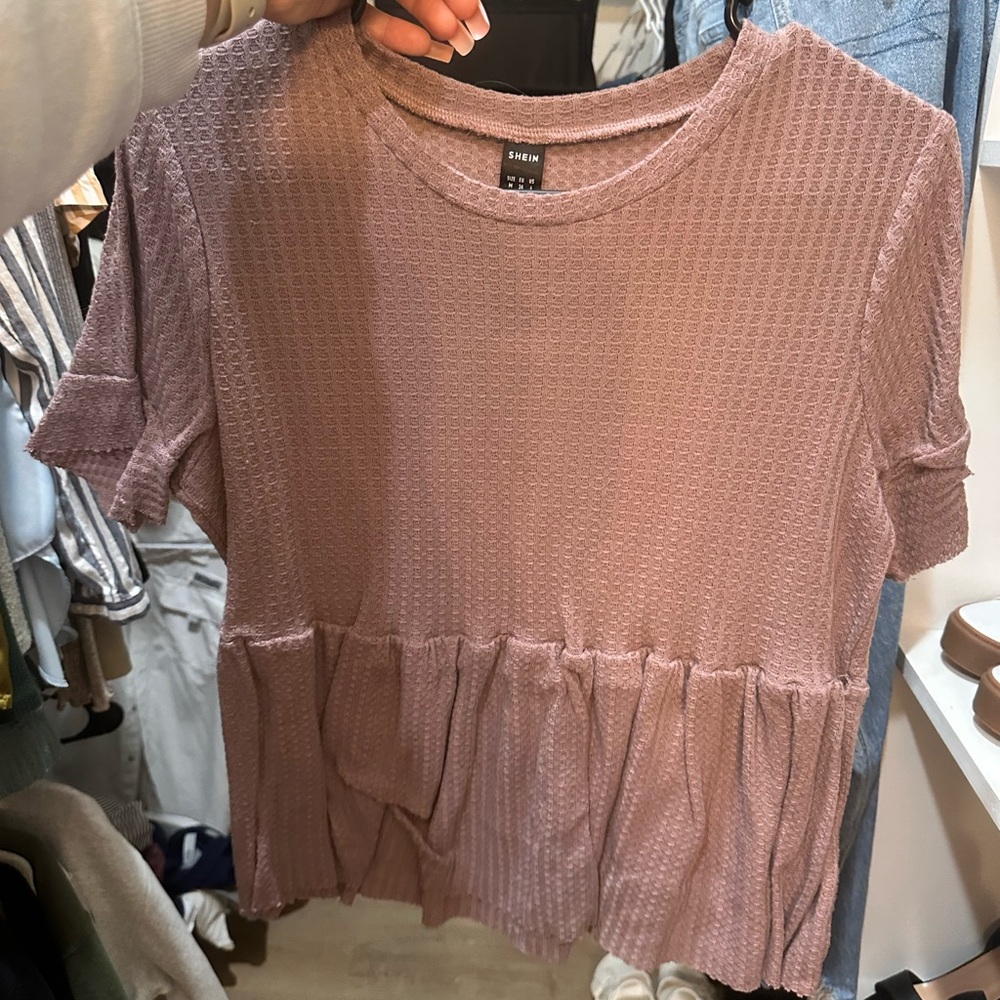 SHEIN Mauve Textured Short Sleeve Top